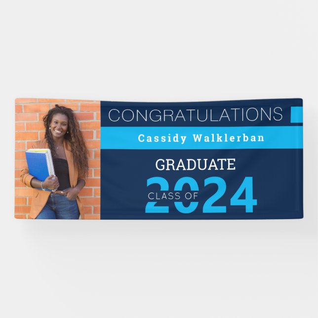 Graduate Blue Photo Graduation Banner (Horizontal)