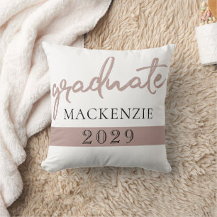 Graduate Blush Script   Classy Pink Brush on White Cushion