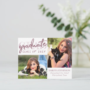 Graduate Blush Script Pink 2 Photo Thank You Postcard