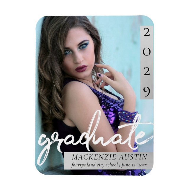 Graduate Blush Script | Pink Photo Announcement Magnet (Vertical)