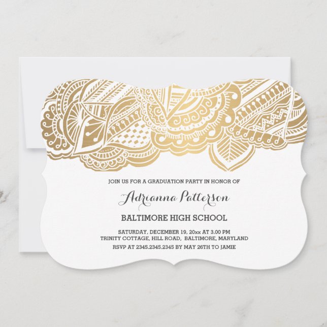 Graduate | Bohemian Gold Mandala Pattern Invitation (Front)