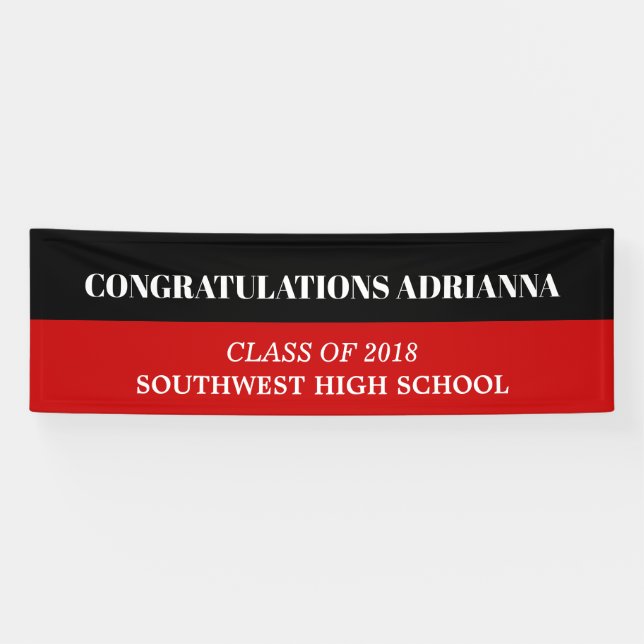 Graduate Bold Script Congratulations Black Red Banner (Horizontal)