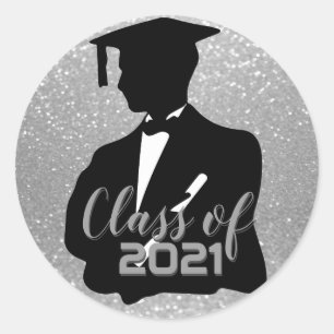 Graduate Boy Student - Class of 20XX - Silver Classic Round Sticker
