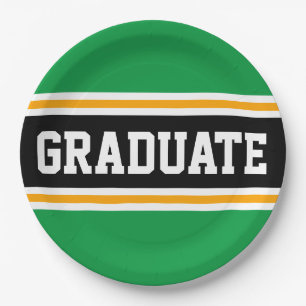 GRADUATE Bright Green Black Yellow Racing Stripes Paper Plate