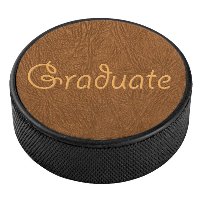 Graduate Brown Cowhide Leather Texture Look  Hockey Puck (3/4)