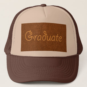 Graduate Brown Cowhide Leather Texture Look Trucker Hat