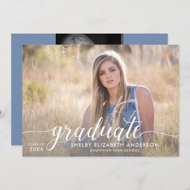 Graduate Calligraphy | 2 Photo Graduation Invitation (Front/Back)