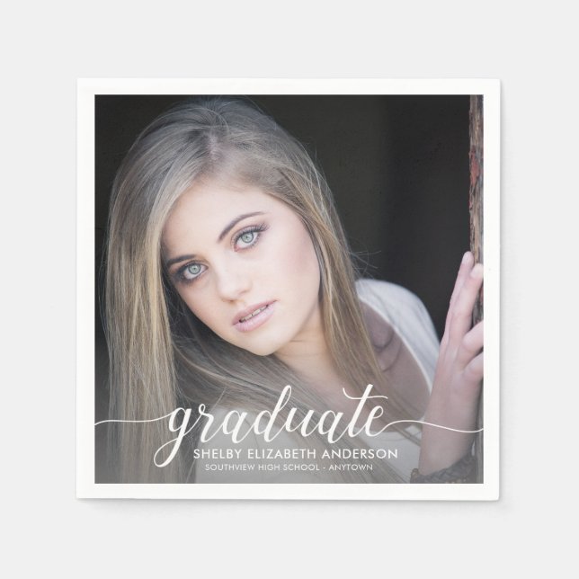 Graduate Calligraphy Photo Graduation Napkin (Front)