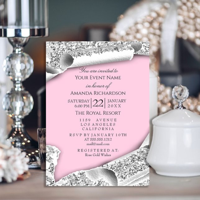 Graduate CAP Bachelorette Party Pink Silver Invitation (Creator Uploaded)