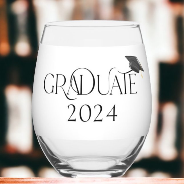 Graduate Cap Personalised Class of 2024 Graduation Stemless Wine Glass (Creator Uploaded)