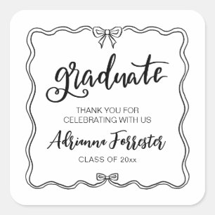 Graduate Casual Script Cute Bow Thank You Square Sticker