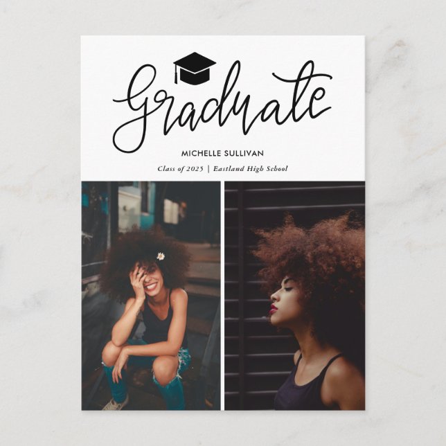 Graduate Casual Script | Modern Grad Photo Collage Announcement Postcard (Front)