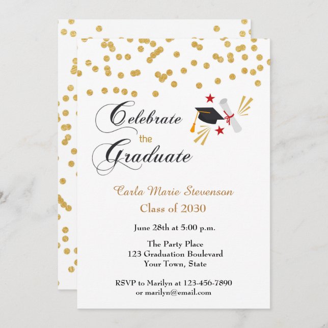 Graduate Celebration Gold Confetti Invitation (Front/Back)