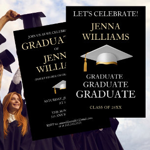 Graduate Celebration Party Gold and White Invitation