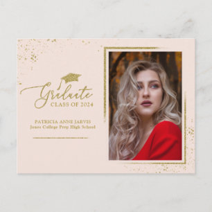 Graduate Chic Grad Announcement Gold Glitter Postcard