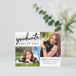 Graduate Chic Script Simple 2 Photo Thank You Postcard