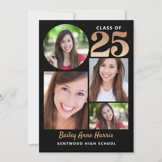 Graduate Circle Black Class of 2025 Printable Invitation (Front)