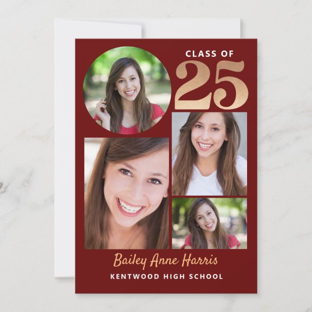 Graduate Circle Maroon Class of 2025 Printable Invitation (Front)