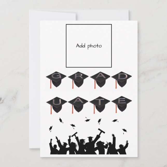 Graduate Class Caps Photo Card Black White  (Front)