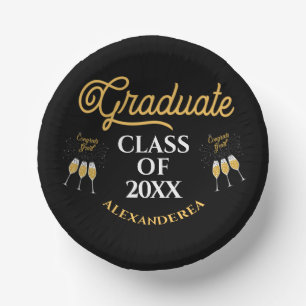 Graduate Class Congrats Gold Black Personalise Paper Plate