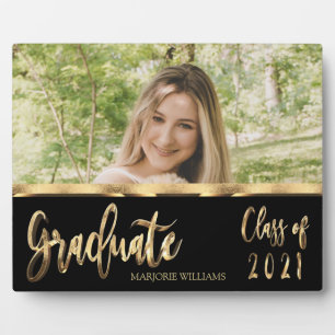 Graduate Class of 2021 Black and Gold Script Plaque