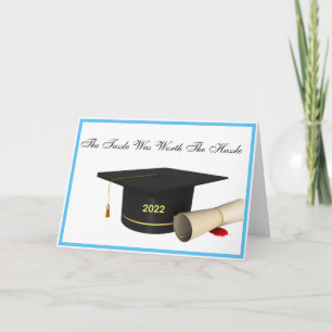 Graduate Class of 2022 Cap and Tassel Blue Border Card