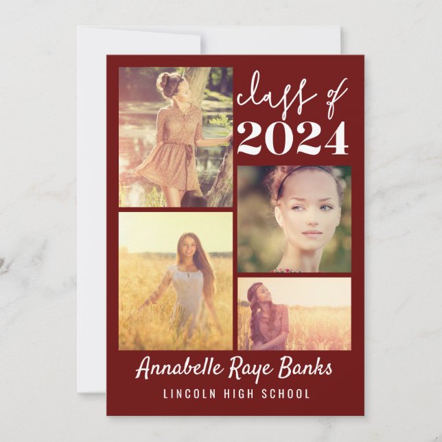 Graduate Class of 2024 Maroon Printable Invitation (Front)
