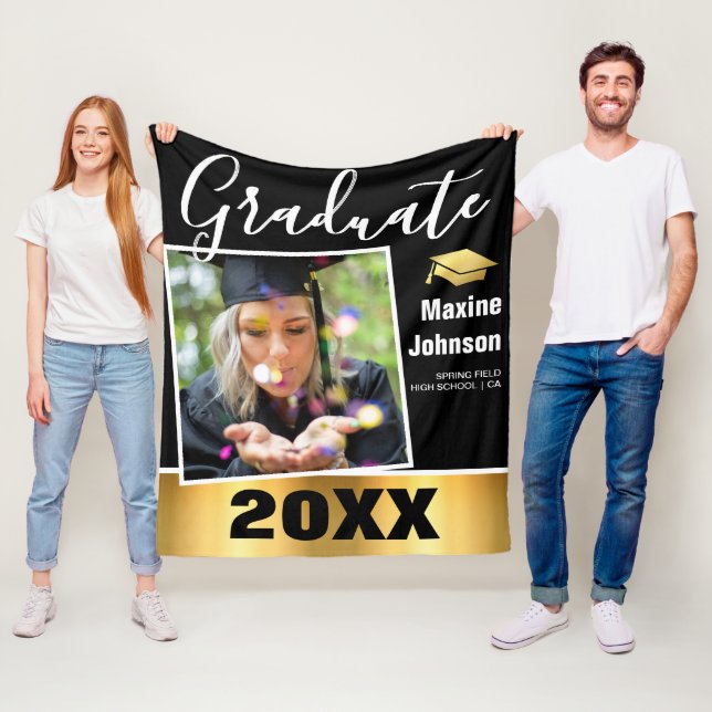 Graduate 'Class of 2024' Photo Graduation Keepsake Fleece Blanket (In Situ)