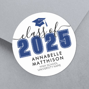Graduate Class Of 2025 Blue Graduation Classic Round Sticker