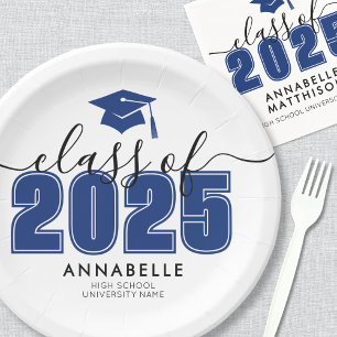 Graduate Class Of 2025 Blue Graduation Party Paper Plate