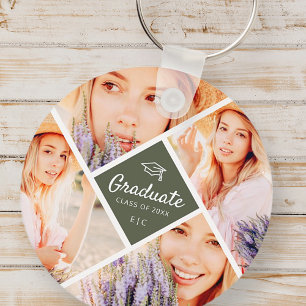 Graduate Class of 20XX Modern Graduation Cap Photo Key Ring