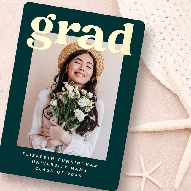 Graduate Class of 20XX Modern Photo Graduation Foil Holiday Card (Creator Uploaded)