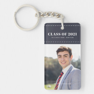 Graduate Class of 20XX Stitch Photo Graduation Key Ring