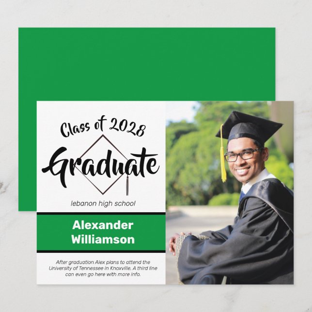 Graduate Class of Green Black Photo Graduation Announcement (Front/Back)