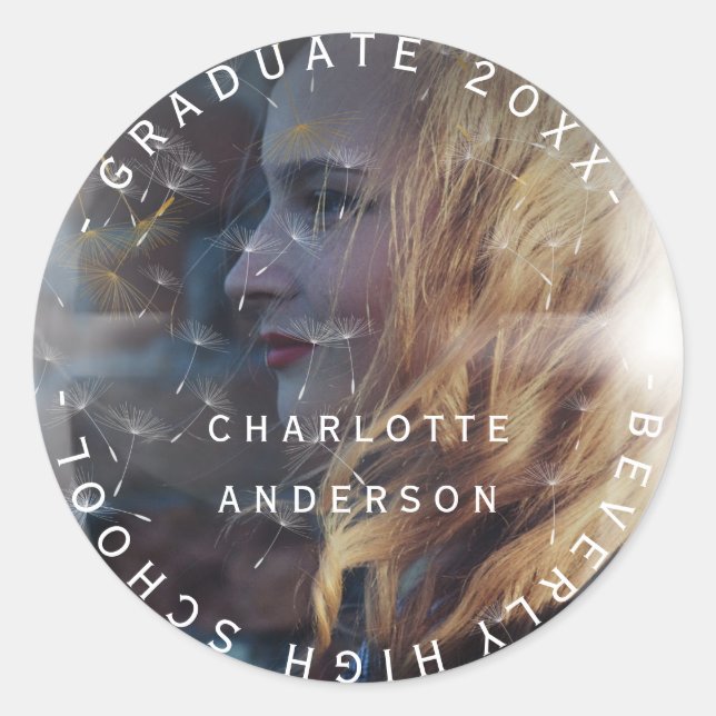 Graduate Class Of Name Custom Photo Dandelion Classic Round Sticker (Front)