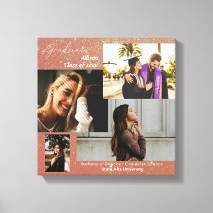 Graduate Class of Photo Collage Pink Glitter Canvas Print