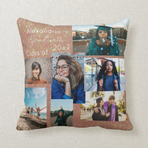 Graduate Class of Photo Collage Pink Glitter Cushion
