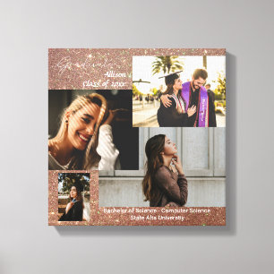 Graduate Class of Photo Collage Rose Gold Glitter Canvas Print