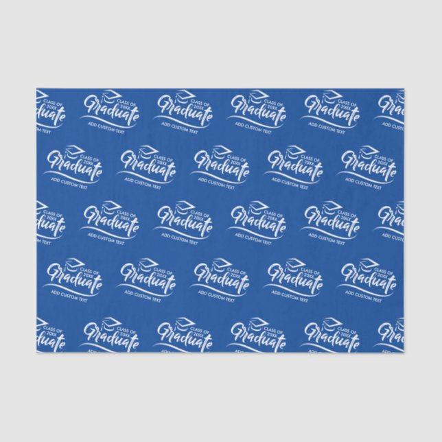 Graduate Class Year Blue White Custom Graduation Tissue Paper (Front)