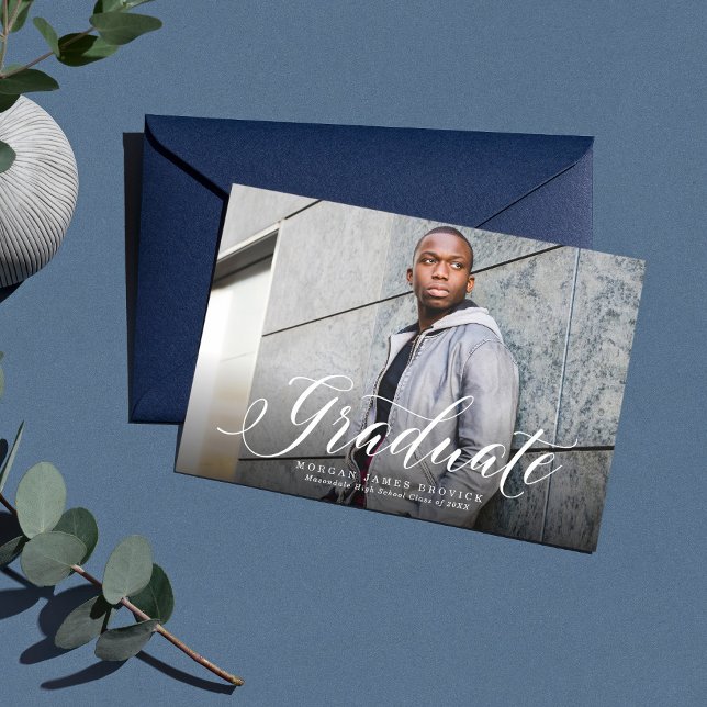 Graduate classic script big picture graduation announcement (Creator Uploaded)