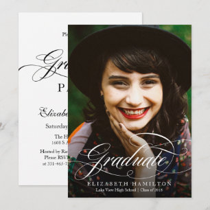 Graduate Classy Calligraphy Graduation Party Photo Invitation