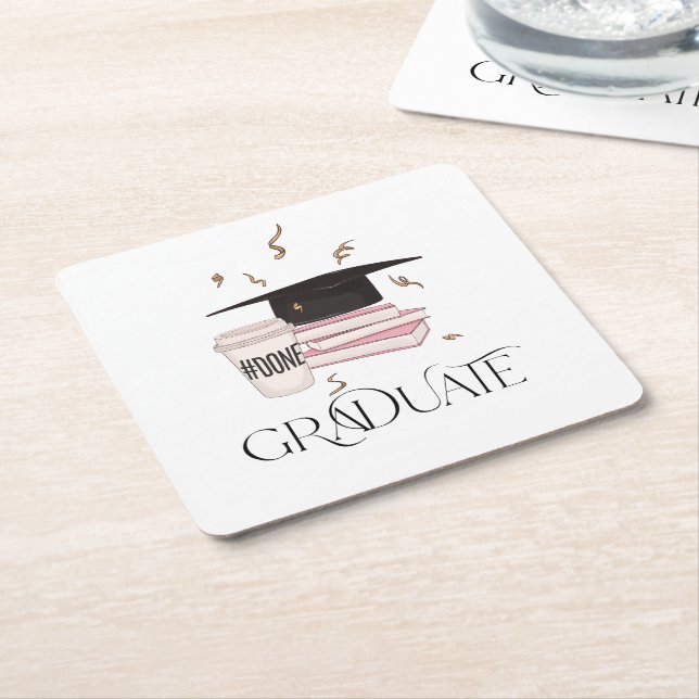 Graduate Coffee Books Graduation Cap Square Paper Coaster (Angled)