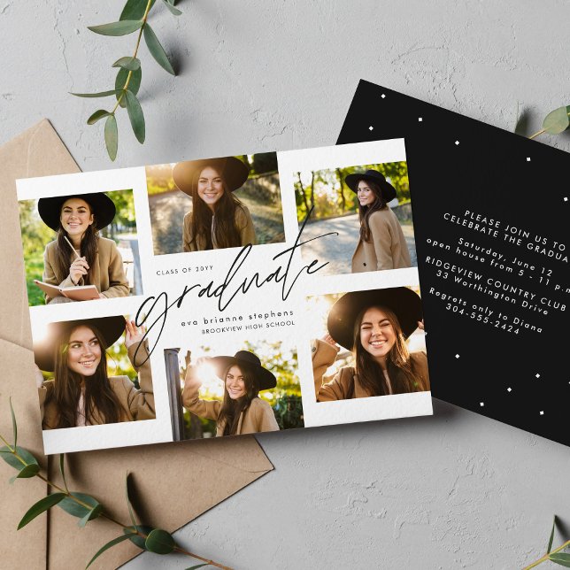 Graduate collage six photo modern graduation invitation (Creator Uploaded)