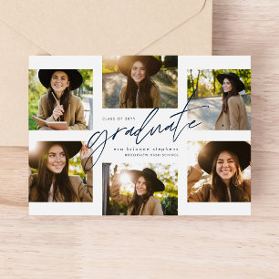 Graduate collage six photo modern navy graduation announcement