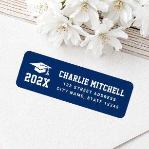Graduate college font dark blue return address label