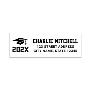 Graduate college font white black return address self-inking stamp