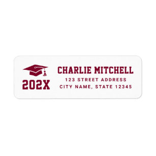 Graduate college font white burgundy return address label