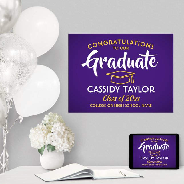Graduate Congrats Elegant Purple & Gold Graduation Poster (Creator Uploaded)