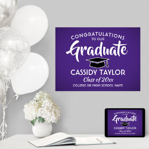 Graduate Congrats Elegant Purple White Graduation Poster