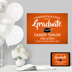 Graduate Congrats Orange, Black & White Graduation Poster